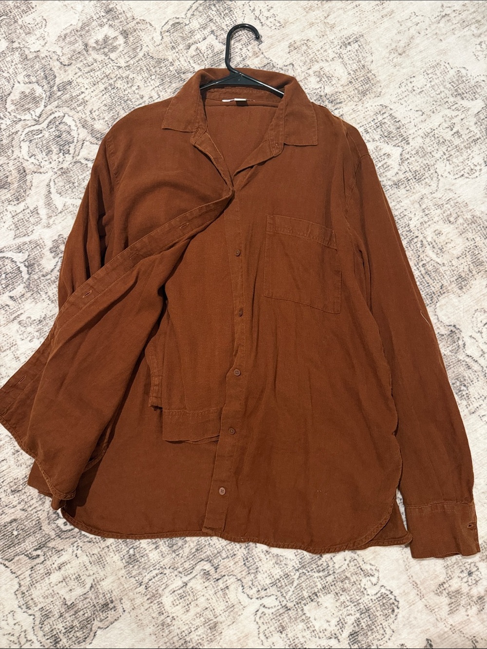 Womens Rust Brown Button-Up Shirt and pant linen  set
